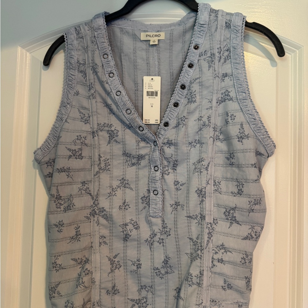 Anthropologie Pilcro Pale Blue Floral Sleeveless Henley